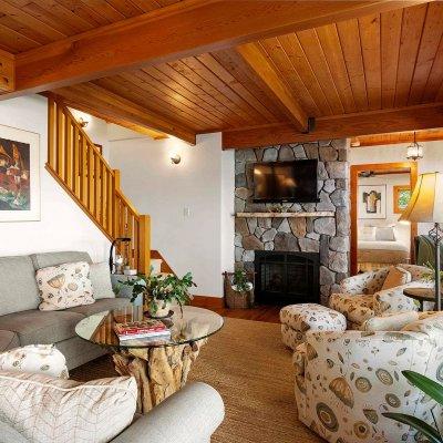 Glen Lake cottage stone fireplace