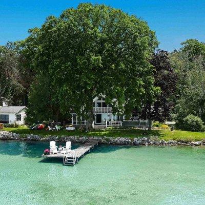 view of cottage from Glen Lake Wilcox Architecture